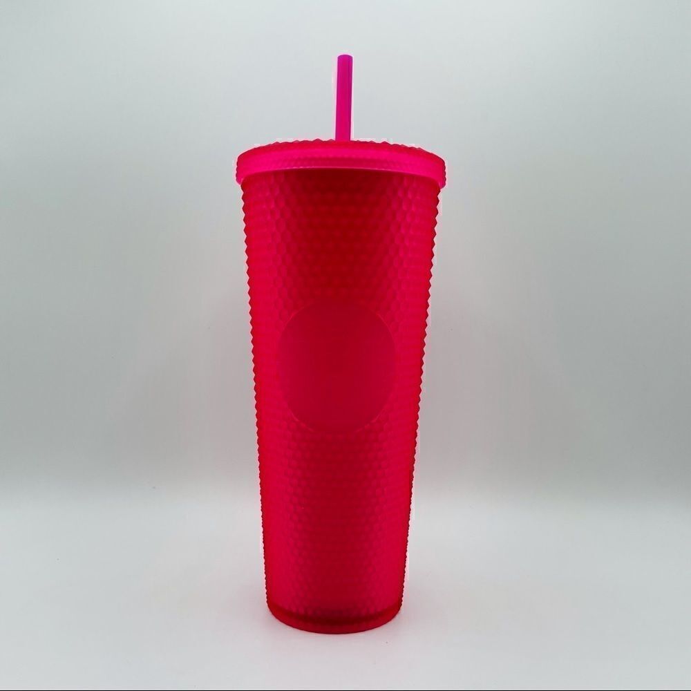 NWT - Starbucks Neon Pink Soft Touch Diamond Point Studded 24 oz. Tumbler